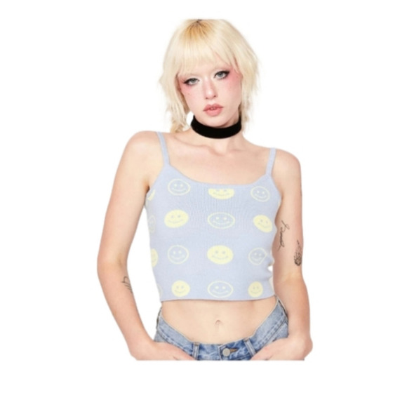 Bailey Rose Blue Smiley Cropped Tank Top Size XS - Picture 1 of 7